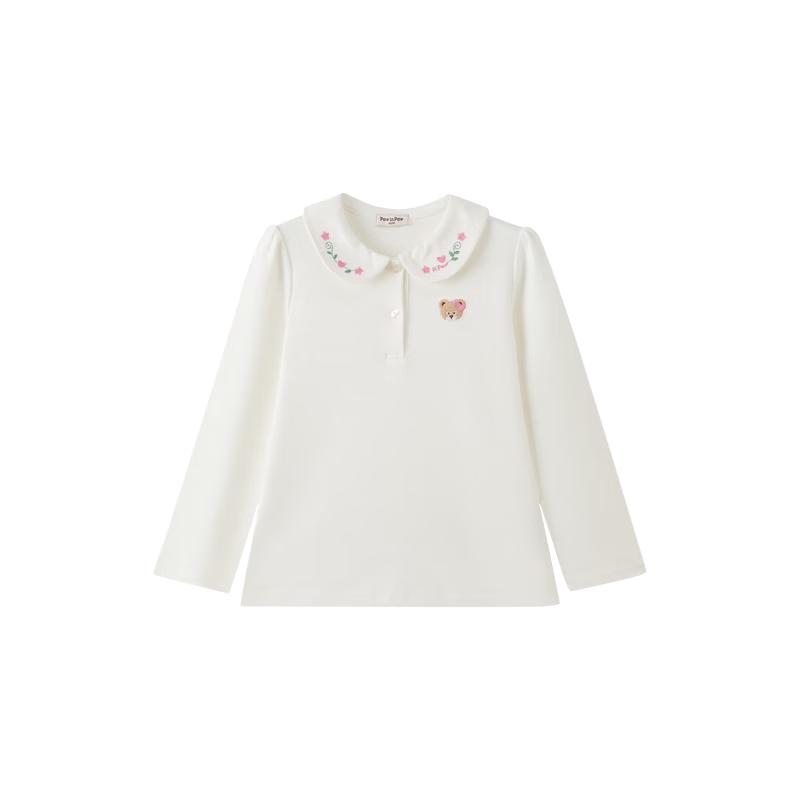PawinPaw Girls' Cartoon Bear Long-Sleeve Lapel Shirt