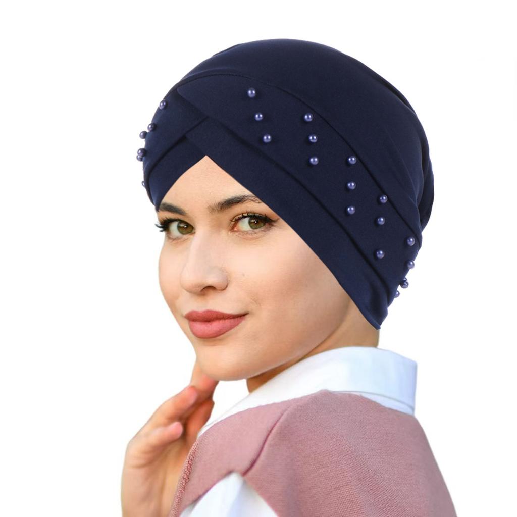 Elastic Fabric Cross Forehead Indian Hat Beaded Headscarf Hat Chemotherapy Hat