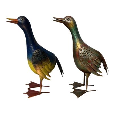 Escultura de Arte de Pato Metal Vintage Figura de Pájaro Pintada Estatua de Jardín para Exteriores Decoración de Césped Estanque