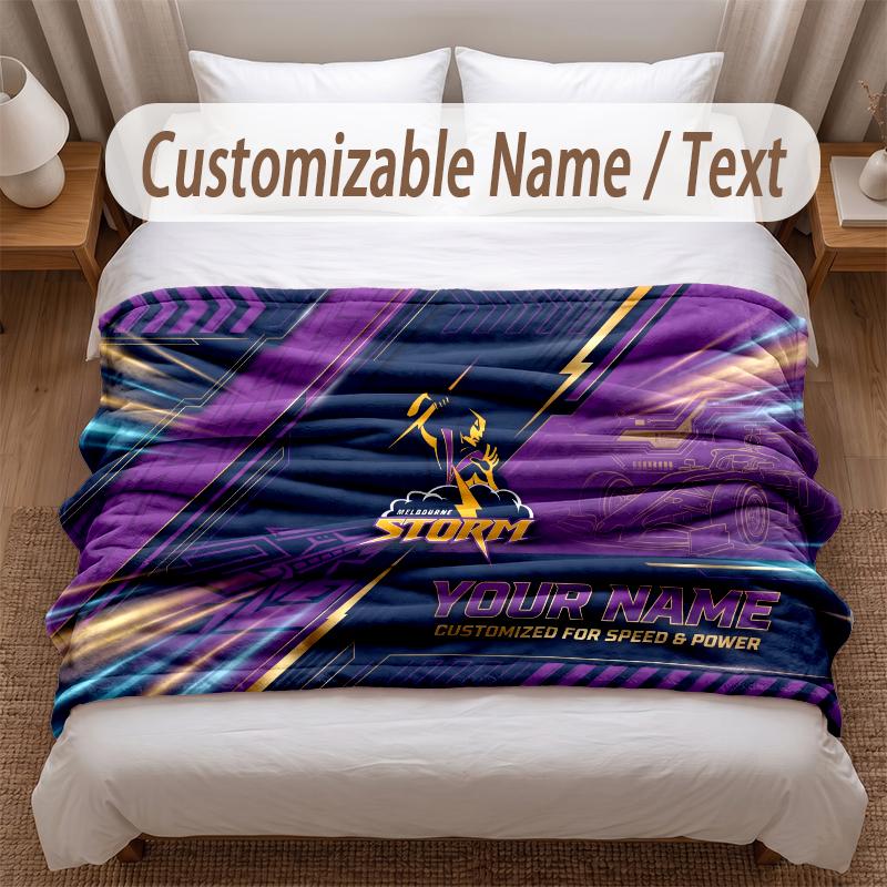 Melbourne Storm Printed Flannel Blanket Custom Name Text Soft Warm Throw For Bedroom Holiday Gift
