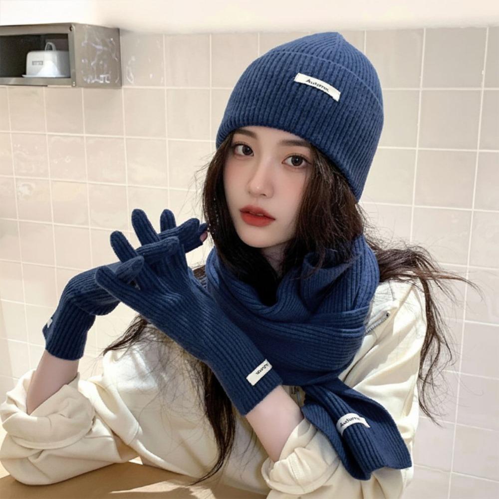 New Red Hat Scarf Gloves Set Ear Protection Thickened Knitted Woolen Cap Warm Cotton New Year Winter Beanie Hats Christmas Gift