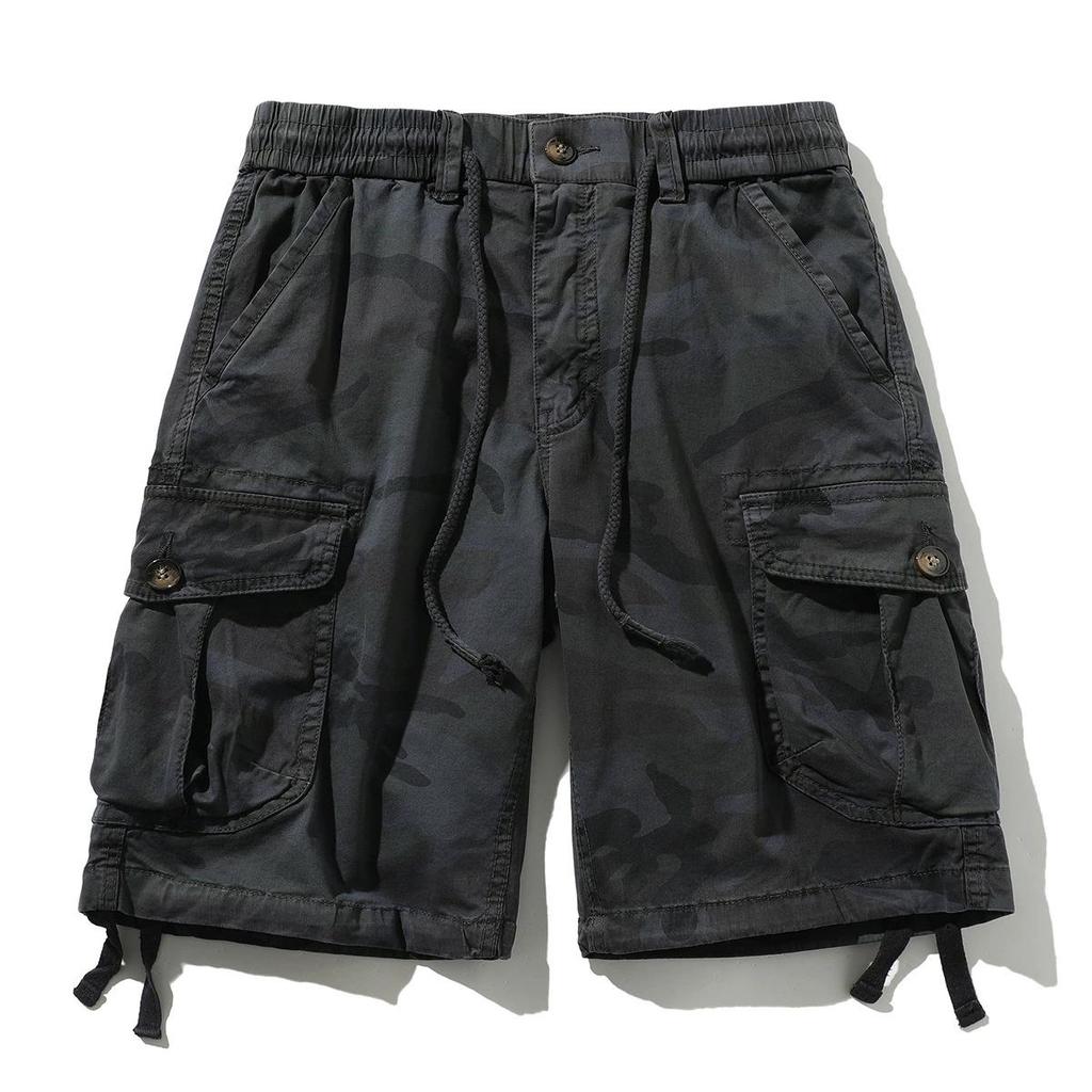Men's Camouflage Multi Bag Work Pants Summer Pure Cotton Loose Outdoor Wear-resistant Multi Bag Casual Five Quarter Pants