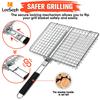 Grill Basket, Folding Carbon Steel Grill Outdoor BBQ Basket with Wood Handle, Outdoor Camping BBQ Rack for Fish, Vegetable