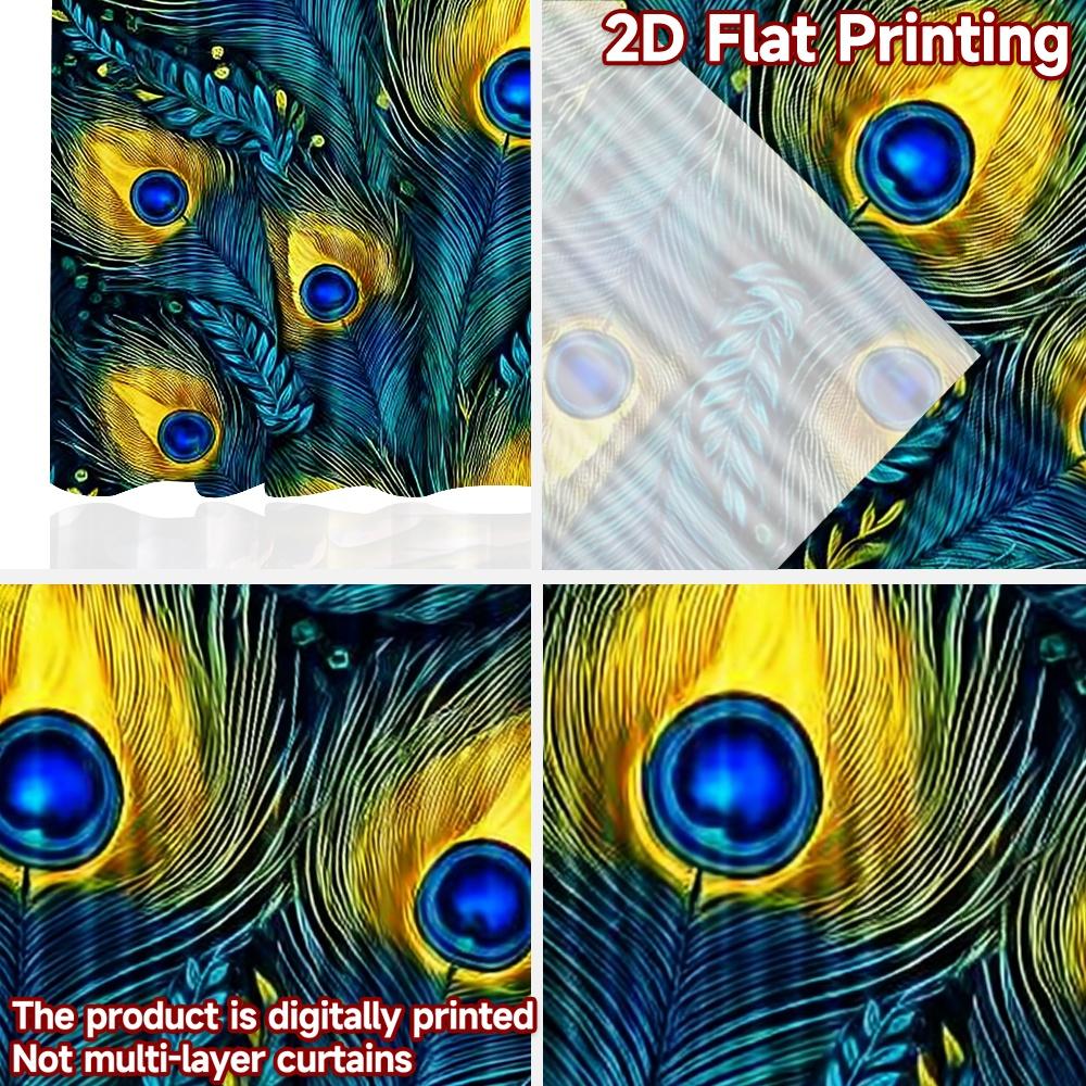 Flat Printing Curtain Peacock Feather Elegance Digital Printed Polyester Drapes All Season Party Holiday Decor Set Of 2 Made Washable