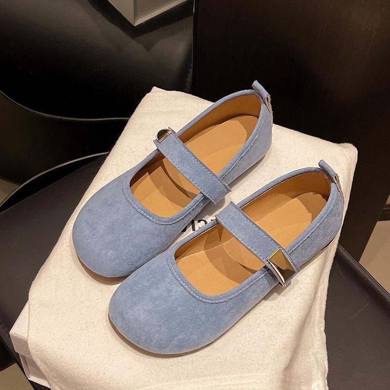 Retro Shallow Mouth Single Shoes Women's 2025 Spring with Skirt Soft Sole Yellow Flat Bottom Mary Jane Beautiful Single Shoes