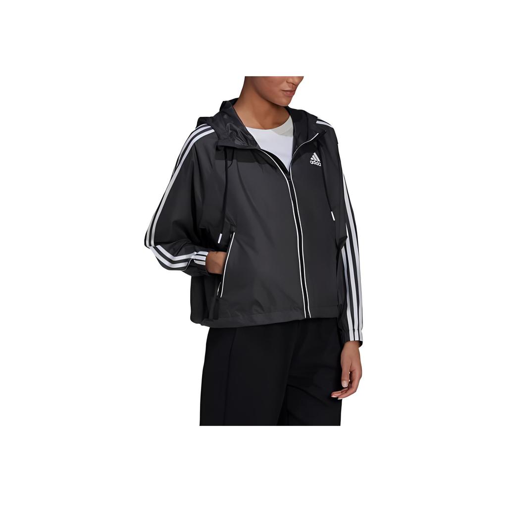 Adidas BSC Striped Zip Pocket Detail Drawstring Hooded Jacket Women Jacket Black H55345