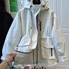 Europäischer Khaki-Kapuzen-Windbreaker für Damen mit Taillenzug - Sportliche Arbeitsjacke für den frühen Frühling/Herbst