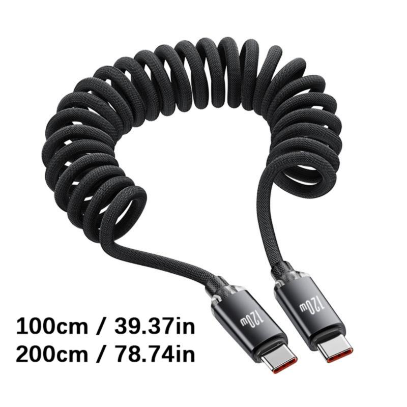 Fast Power Cable 120W USB C to Type C Spring Reinforced Body Anti Break Design Suitable for Mobile Devices Charging