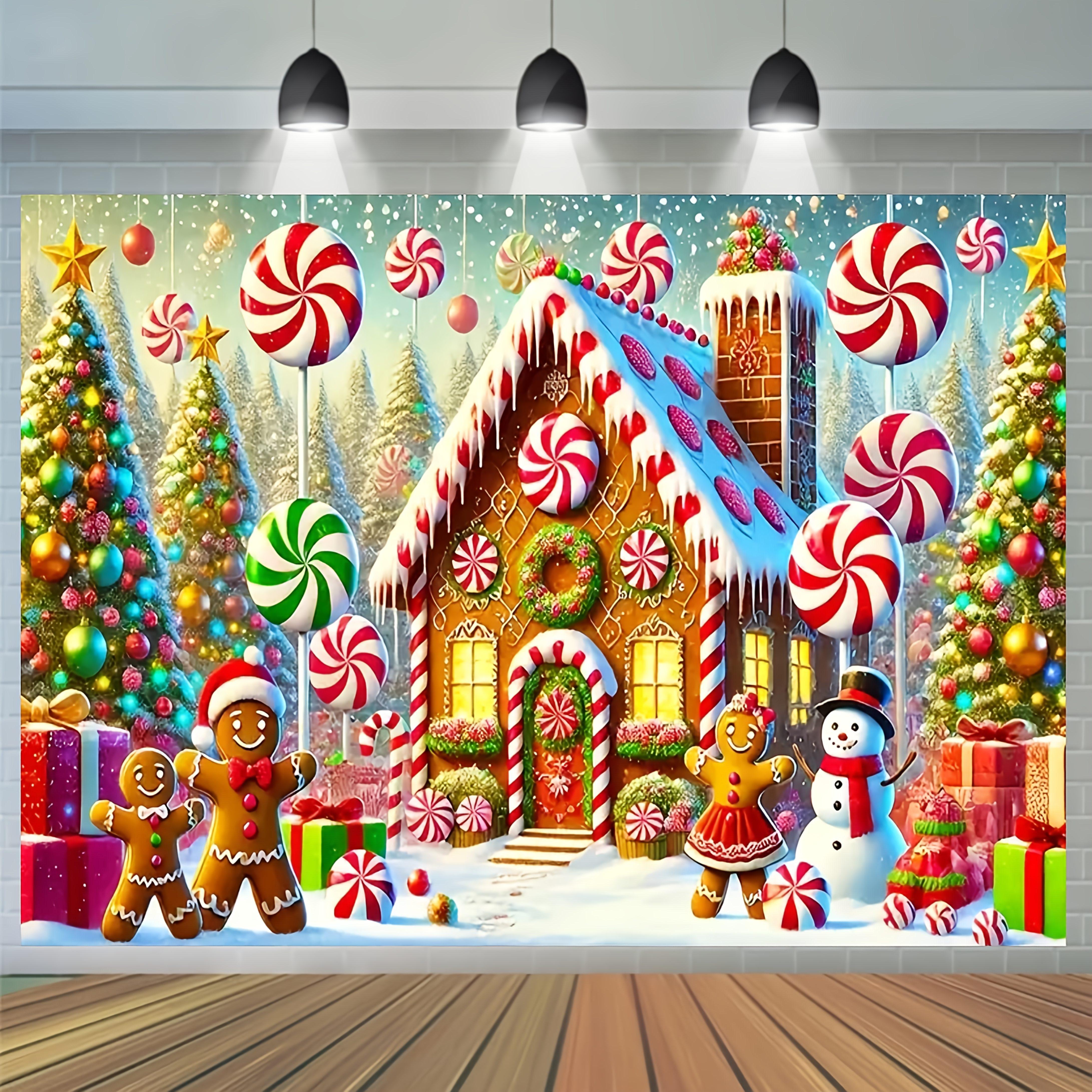 1 piece Christmas gingerbread house candy themed cottage Christmas happy background banner 180X110