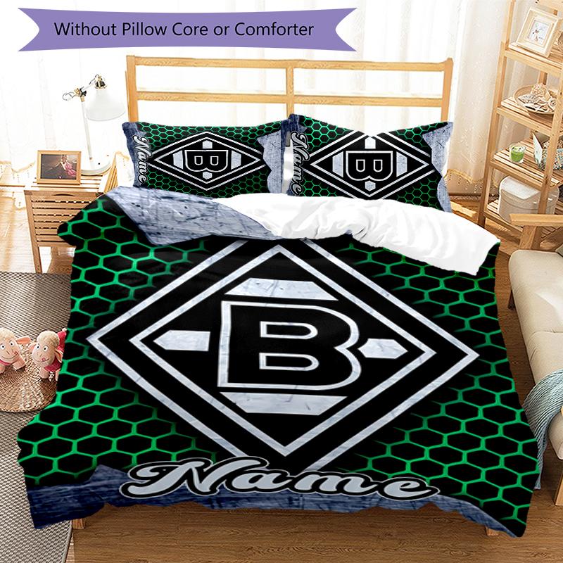3pcs Custom Name Borussia Mönchengladbach Bedding Set Duvet Cover Closure Includes 1 Duvet Cover & 2 Pillowcases for All Seasons Bedroom Decor