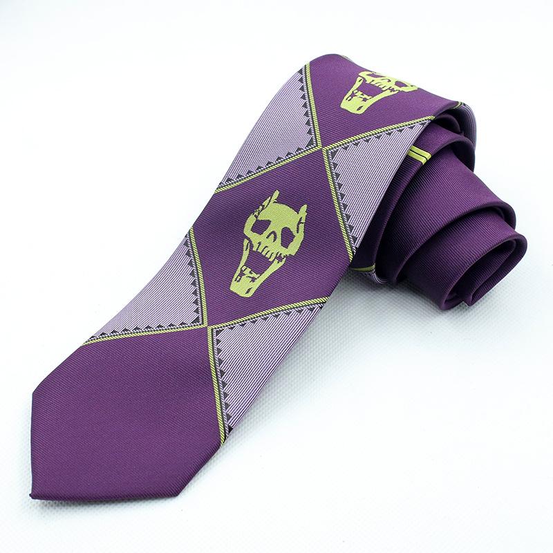 Japanese Edition JoJo s Bizarre Adventure Yoshikage Kira Skull Anime Tie - Black, Gray, Purple фиолетовый