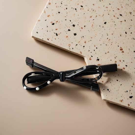 2Pcs French Style Hairpin Dot Print Hollow Bow Design Hair Clips Face Slimming Versatile Hair Accessory