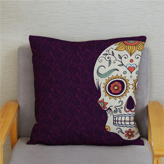 Mexican Day of The Dead Pillowcase Bedroom Living Room Sofa Home Decoration  Cartoon Flower Skull Print Cushion Cover