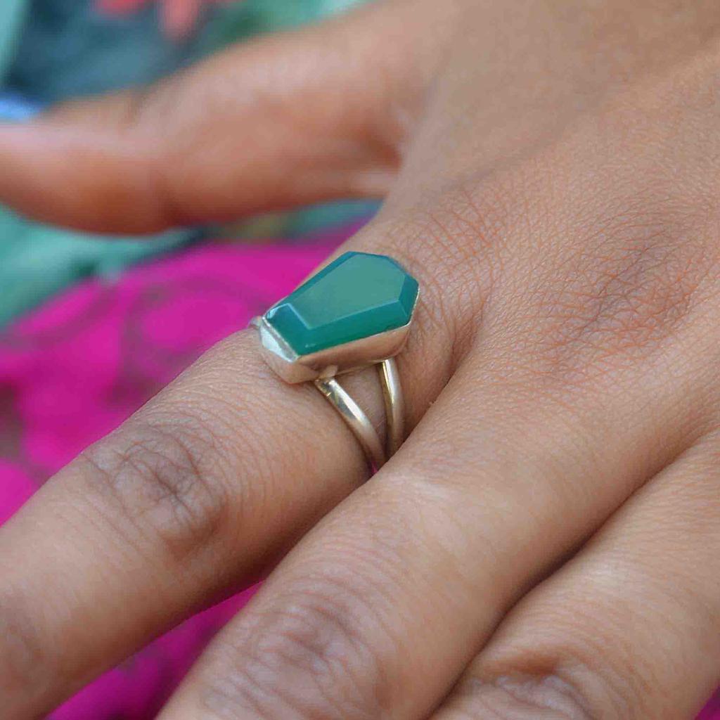 Green Onyx Gemstone Coffin Ring For Women Gift, Handmade Jewelry 925 Sterling Silver & Birthstone Ring