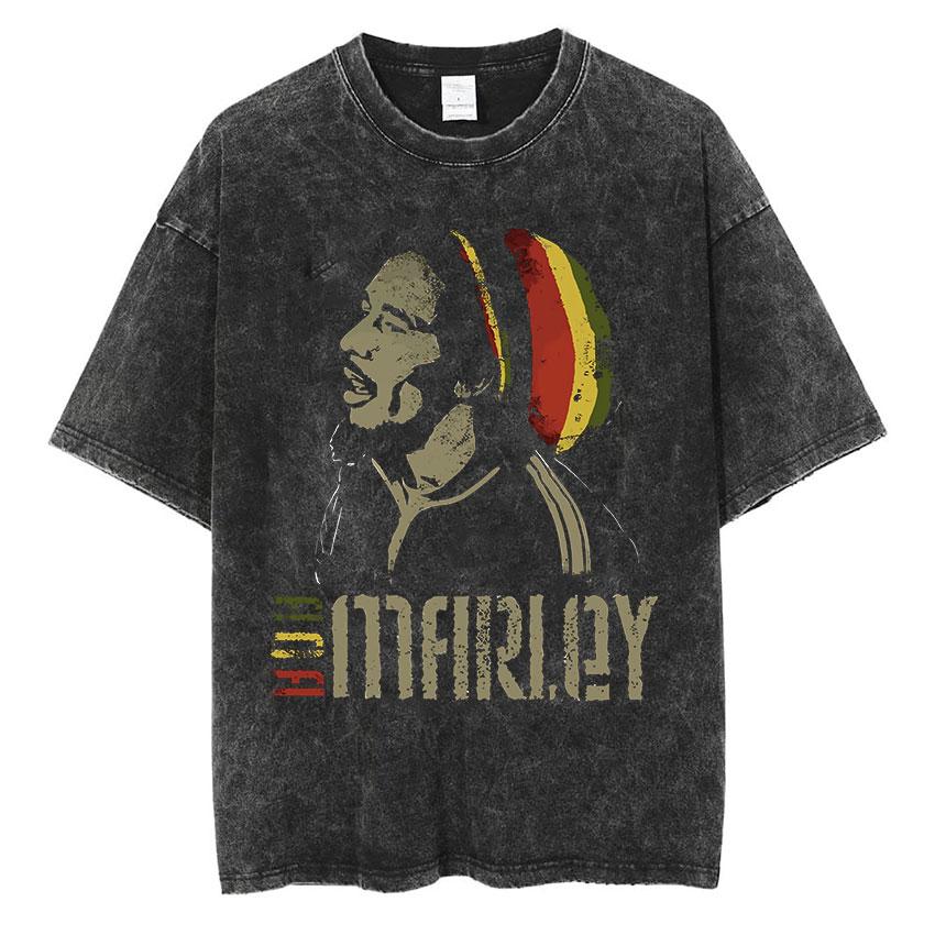 Vintage Washed Bob Marley T Shirt Men s Punk Hip Hop Short Sleeve T-shirts Unisex High Quality Oversized T-shirts Y2k Streetwear S разноцветный