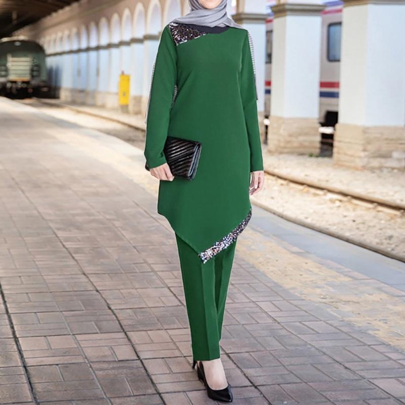 Muslim Arab Split Two Piece Set Tops & Pants Simple Ramadan Moroccan Islamic Middle East Clothing Dress Set for Women