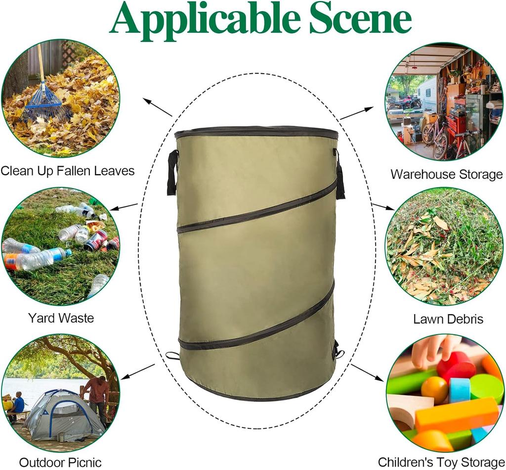 Collapsible Lawn and Leaf Bag Pop-Up Can Recycle Bin, 10 Gallon Collapsible Garden Bag for Lawn Yard Garden Camping with Handle