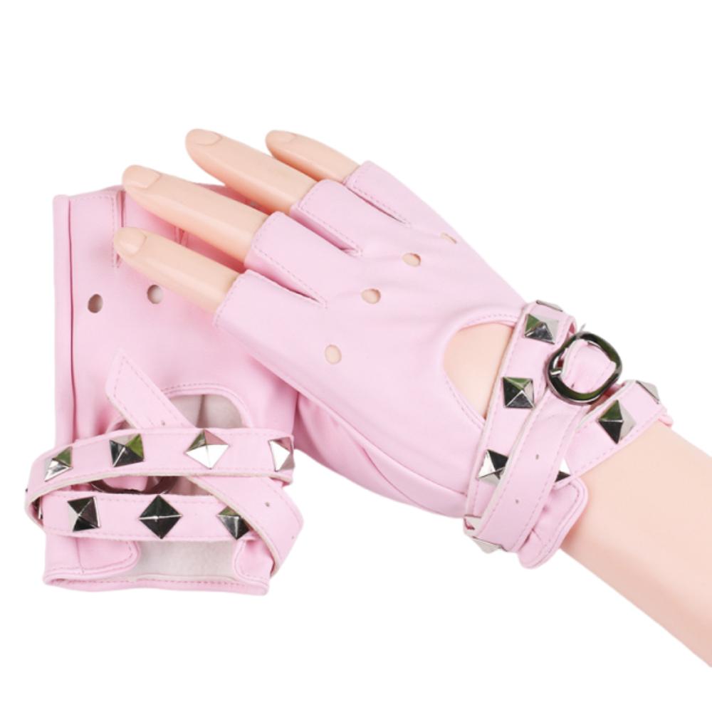 Anti-Slip Half Finger Gloves Cool Fingerless Mittens Unisex Rivets Belt Wrist Gloves  Hip-Hop