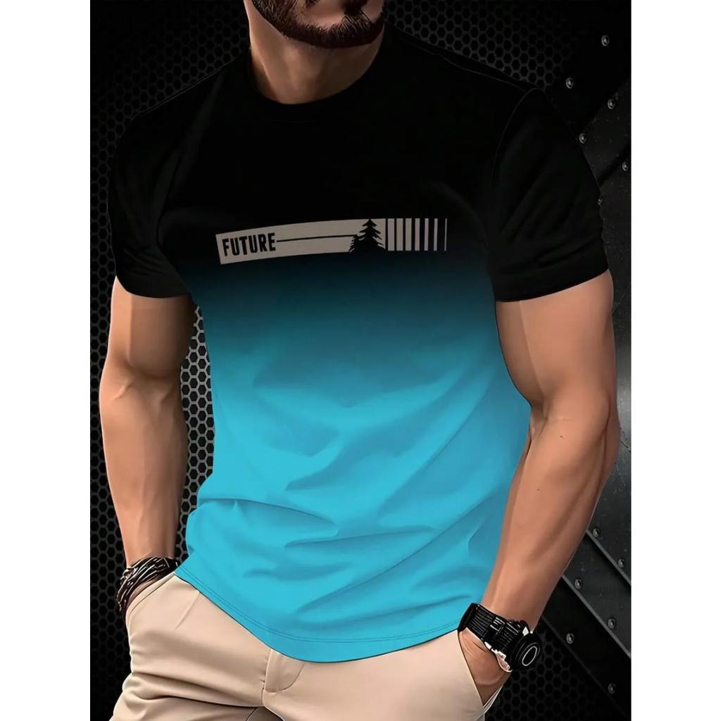 New men's summer fashion casual loose round neck short sleeved T-shirt top