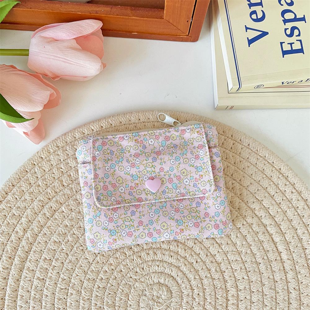 Multifunctional Document Card Bag Key Coin Purse for Women Cartoon Floral Bow Print Coin Purse Cute Storage Bag Purse