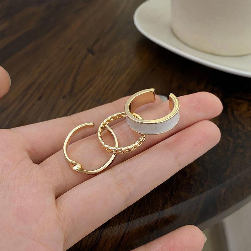 3 unids/set de anillos de Metal redondos de esmalte blanco bohemio, conjuntos de anillos ajustables abiertos con giro geométrico para mujeres y niñas, joyería de boda