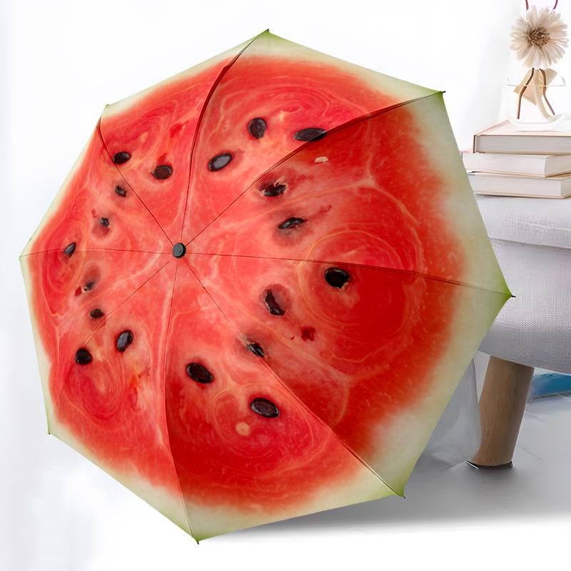 1 PC Automatic Folding Umbrella -Red fruitsPattern,Portable & Foldable Design with 8 Ribs,Christmas Birthday Gifts