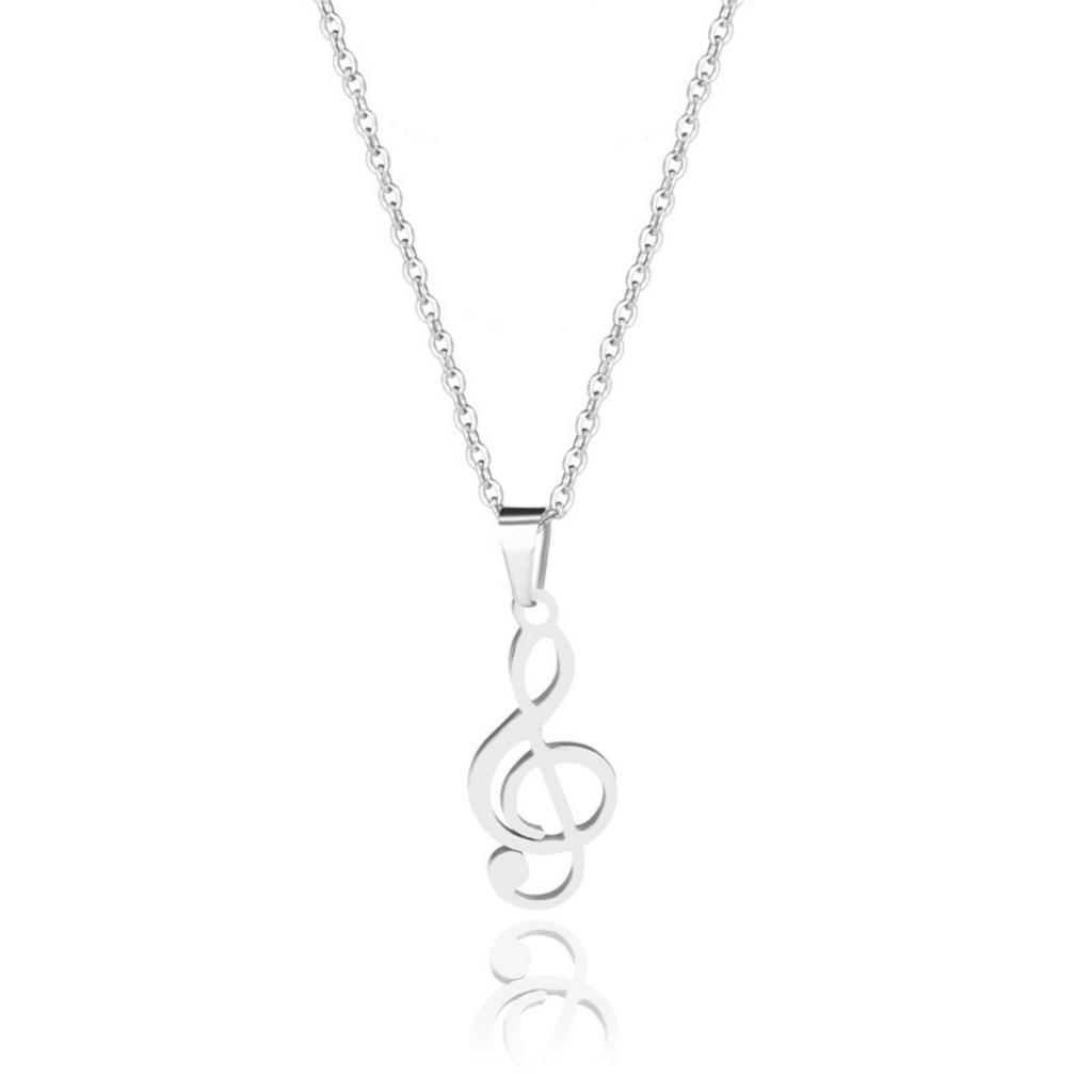 Stainless Steel Musical Notation Shaped Pendant Necklace For Women Men Fashion Classic Silver Color Music Symbol Choker Jewelry