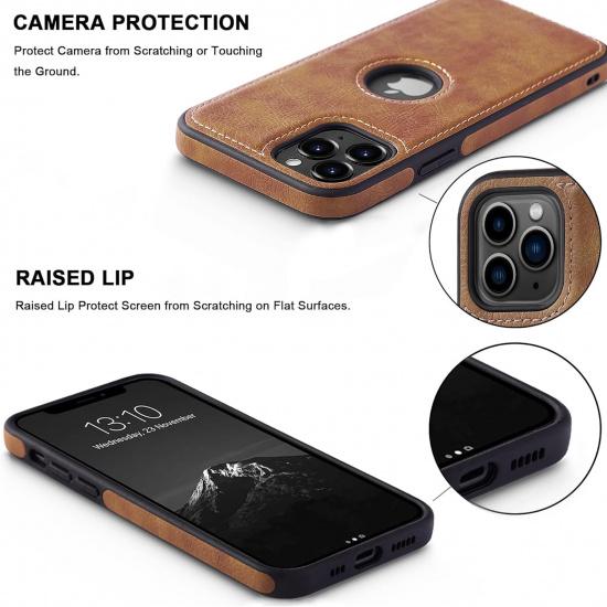 Unique Design Luxury Leather Business Phone Case for iPhone 11 Pro Max Anti-Slip Scratch Resistant Ultra Slim Protective Case (2019,6.5”) (Brown)