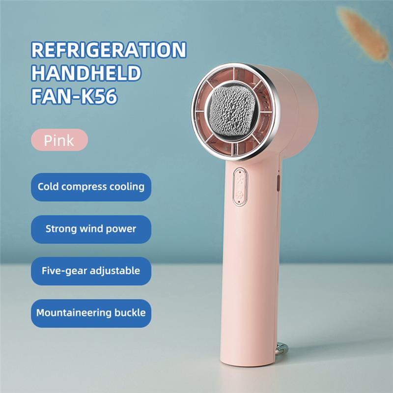 ABKY-Handheld Turbo Ice Fan With Hook USB Mini Cold Fan 5-Speeds Wind Adjustable Outdoor Ice Compress Turbo Jet Fan