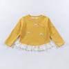 Girls Spring Base Layer Versatile Long-Sleeve Lace Round-Neck Top with Bow Korean-Style Outerwear for Girls