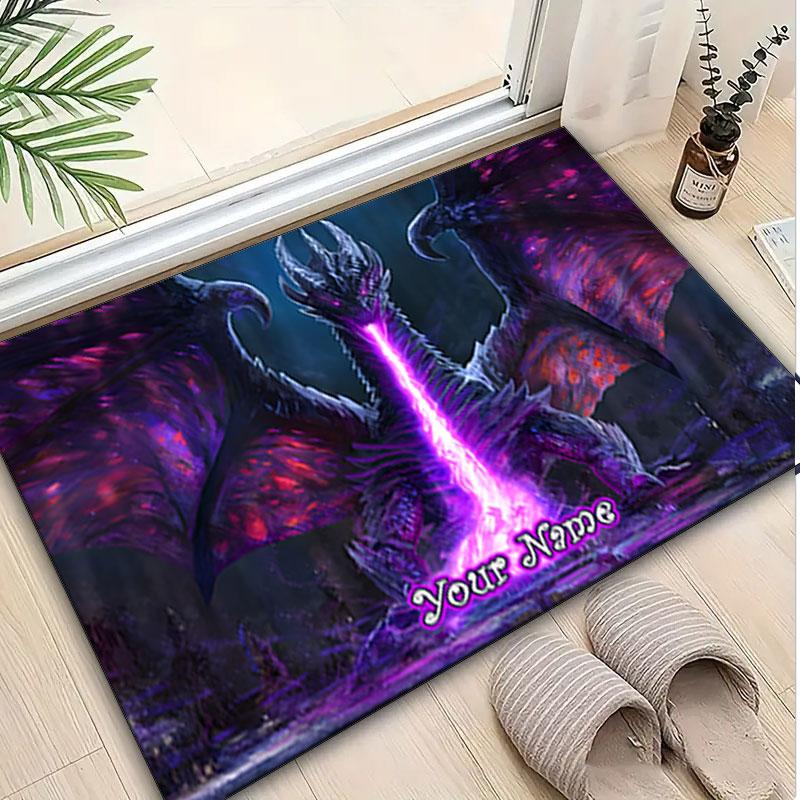 1PC Custom Name "Dragon's Mystic Flame" Theme Floor Mat Ideal for Living Room, Game Rooms, Office, Bedroom,Floor Mat Playful Design