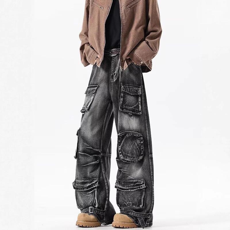 American High Street Vintage Workwear Wide-Leg Jeans Unisex Summer New Loose Straight-Leg Drapey Pants