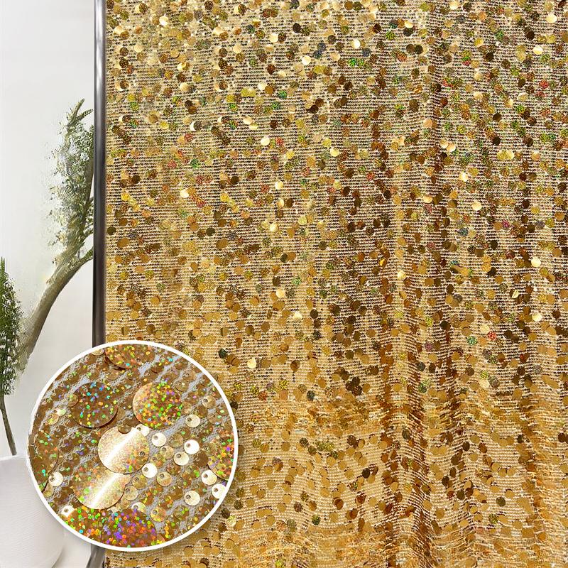 5+18mm Sequin Mesh Lace Fabric for Sewing High Quality Wedding Party Dress Clothing Patchwork DIY Apparel Sewing Supplies