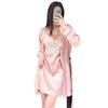 Spring/Summer Sexy Strap Nightdress Two-piece Set with Bra Pads, Private Pure and Alluring Style Women's Loungewear Ice Silk Nightwear