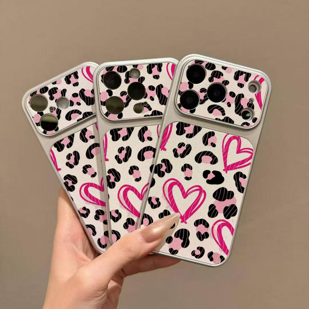 Applicable To iPhone17 Rose Red Love Leopard Print Soft Case Sticker Leather Mobile Phone Case 15pro/16/13 Advanced 14 Niche
