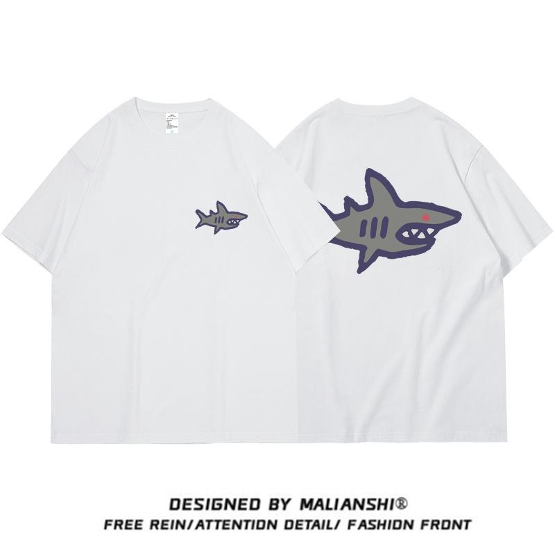 Women's Summer Shark Print Loose Fit Pure Cotton Half Sleeve T-shirt