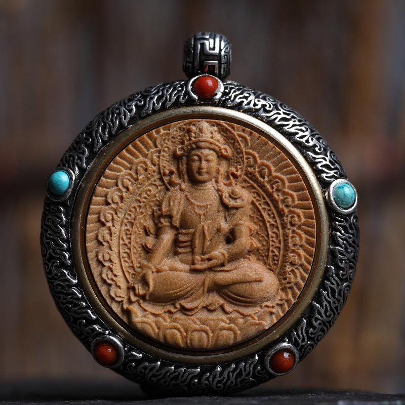 Indian Sandalwood Zodiac Guardian Pendant - Retro Chinese Style Sweater Chain
