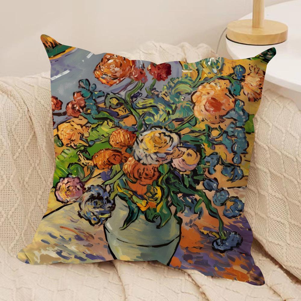 VanGogh oil paintings Cushion Cover Soft Plush Fabric DoubleSided Printed Cushion Covers for All Seasons Modern HomeDecor Gift