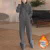 2025 Women's Plus Velvet Warm Hooded Sweatshirt & Long Pants Two-Piece Set: Casual Autumn/Winter Sportswear.