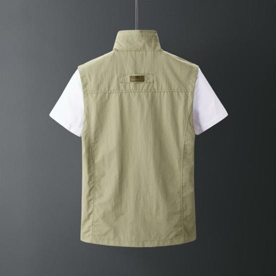 Vest for Men Lapel Sleeveless Vest Coat Multiple Pockets Zipper Placket Waterproof Men Cargo Mountaineering Waistcoat