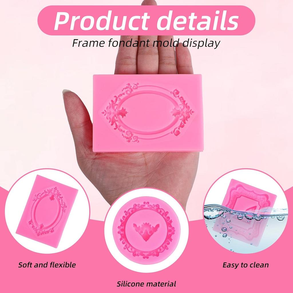 4Pcs Silicone Frame Molds for Chocolate Photo Frame Molds for Crafts Pink Air Dry Clay Molds Silicone Mold for Clay Cupcake Topper Chocolate Candy