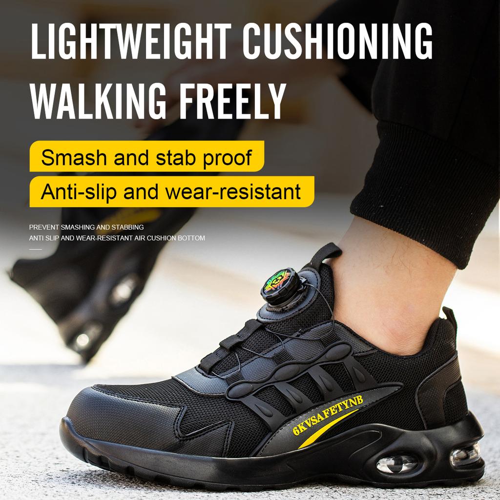 Puncture-Proof Working Boot Sneaker Indestructible Footwear Safety Shoes Steel Toe Working Air Cushioned Safety Shoes Man Rotating Button