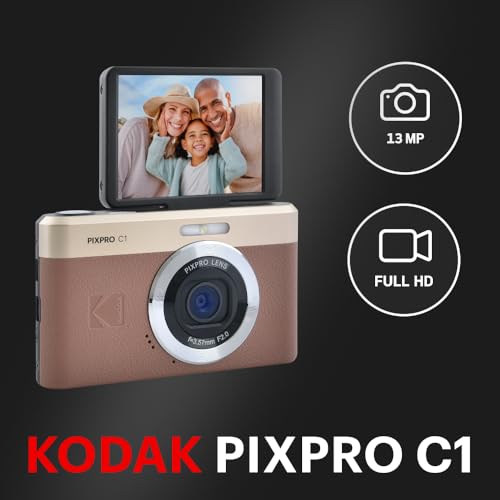 KODAK Pixpro C1 – Ultra-Compact Digital Camera | 13MP BSI CMOS, 4x Zoom, 2.8-inch LCD Screen, LED Flash – Marron