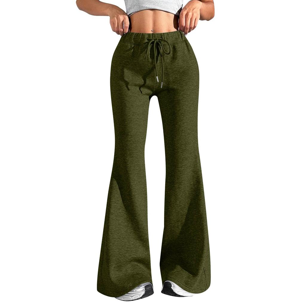 Ladies Fashion Loose Draw String Waist Solid Color Cargo Pants Leisure Flares