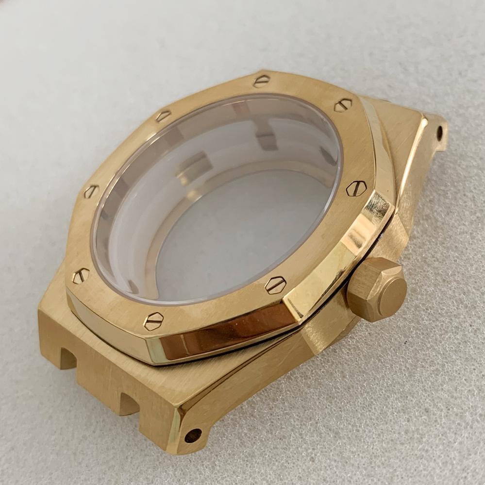 41mm PVD Gold Plating Watch Case Dial Set Sapphire Glass Stainless Steel Strap Watches Accessories for NH35 NH36 4R36 Movement