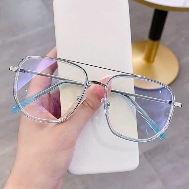 

Ретро модные двухлучевые квадратные очки для близорукости для мужчин и женщин, анти-синий, светлый, черный, с прозрачной отделкой, очки по рецепту -1,0 0 синий