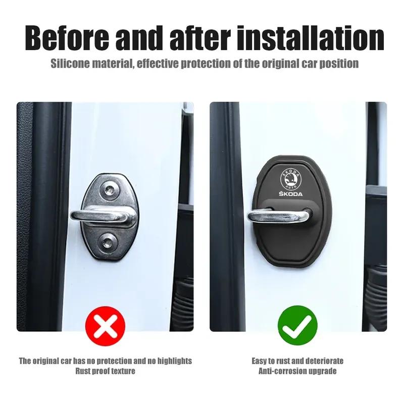 4Pcs Car Door Lock Buckle Silicone Protective Cover for Skoda Octavia Yeti VRS Roomster Citigo Combi Visions Enyaq RS iV Deriv