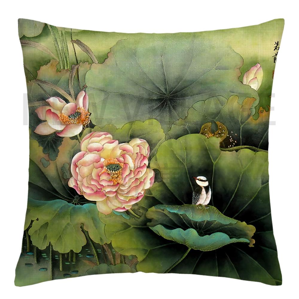 Lotus carp linen Doublesided Printed pillow cover Short plush Suitable living rooms bedrooms sofas throw cushion cover