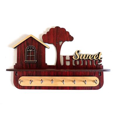 Home Decor Unique Stylish Wooden Key Holder for Wall Decor with Stylish Stainless Steel 8 Hooks Beautiful Key Organizer for Home Decoration
