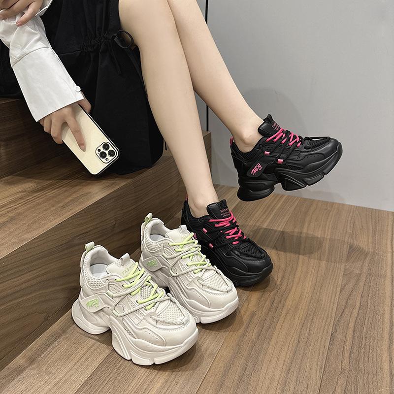 Inner Height Increase Dad Shoes Women's Spring 2025 New Breathable Casual Sports Shoes Women's Versatile Platform Women's Shoes Tide